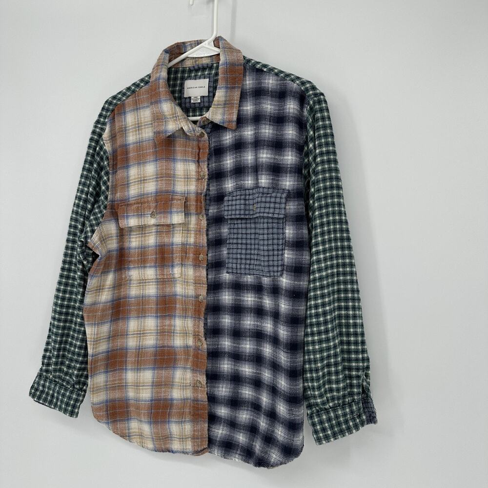 American Eagle Women M Patchwork Multi Plaid Flan… - image 5